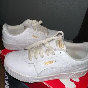 Puma White Sneakers with Gold Details